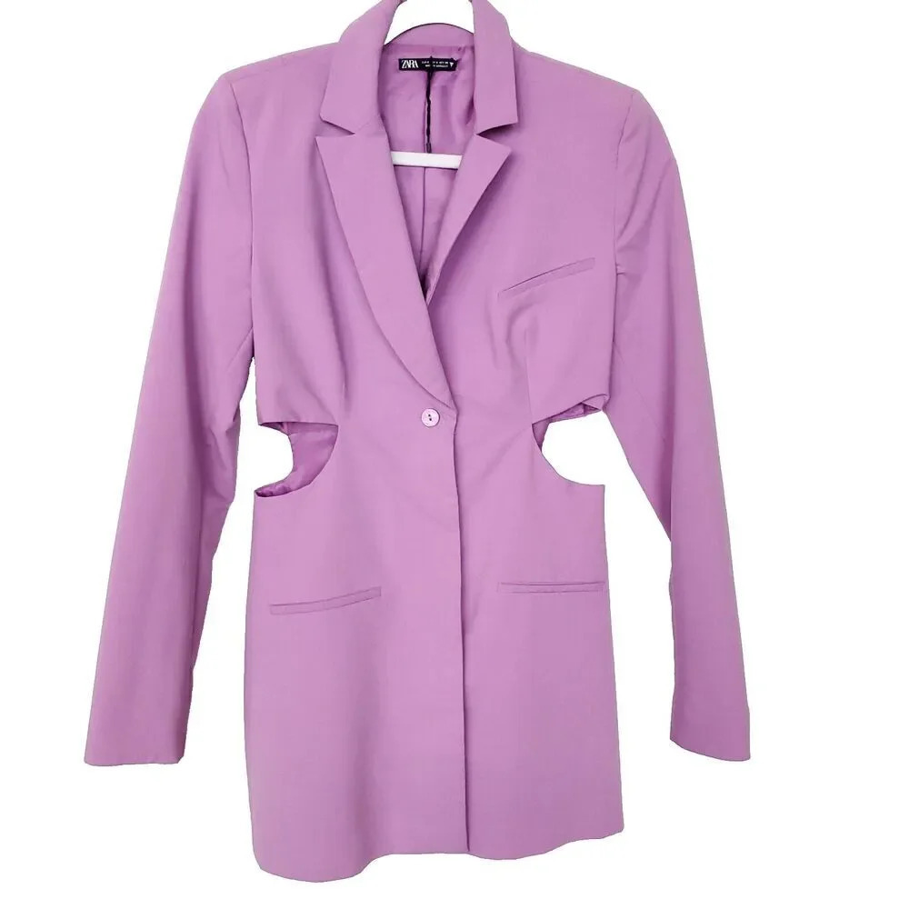 Zara Cut Out Blazer Dress Size Small Lilac/Purple Long Sleeve Bloggers Favorite - Picture 7 of 16
